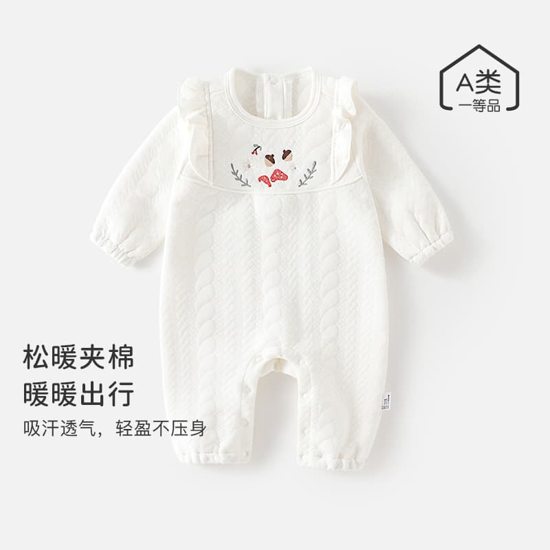 Baby Girl's Cute Long-Sleeved One-Piece Autumn and Winter Silk Cotton Warm Jumpsuit Infant Princess Romper Crawling Suit