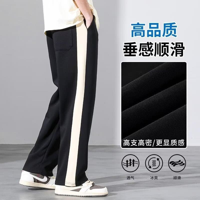 Casual Men's Trousers 2024 Summer New Trendy Brand Loose-fit Straight-leg Side Stripe Sports Wide-leg Trousers
