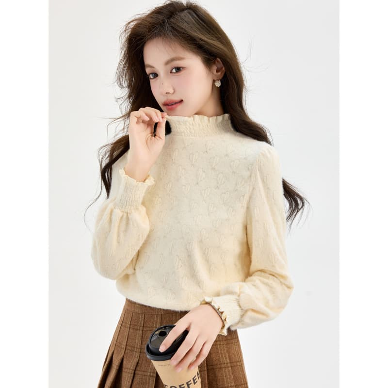 Fleece Lined Thick Half High Neck Other Lace Trim Base Layer Autumn/Winter New Style Inner Wear Korean Style Layering Top