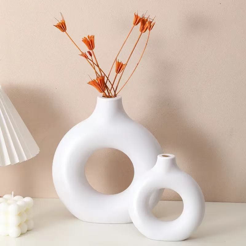 Nordic Style Creative Donut-Shaped Plastic Vase Home Living Room Decoration Dining Table Ornament Round Flower Vase