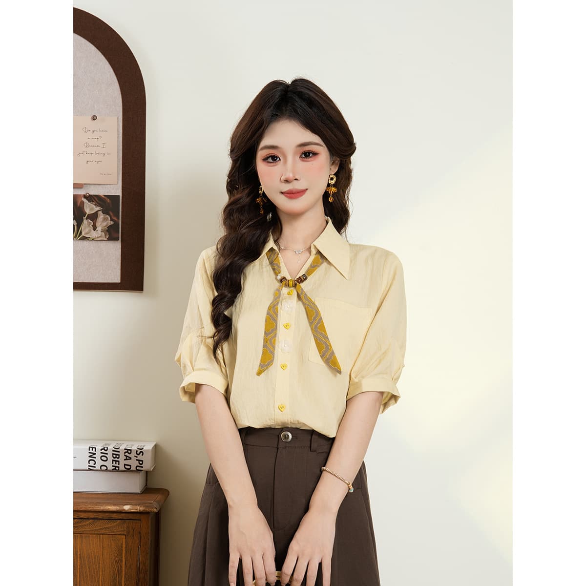 DaYuanSAD Wan'er Backless Blouse for Women Summer Design Sense Office Top Short Sleeve Shirt #L12111