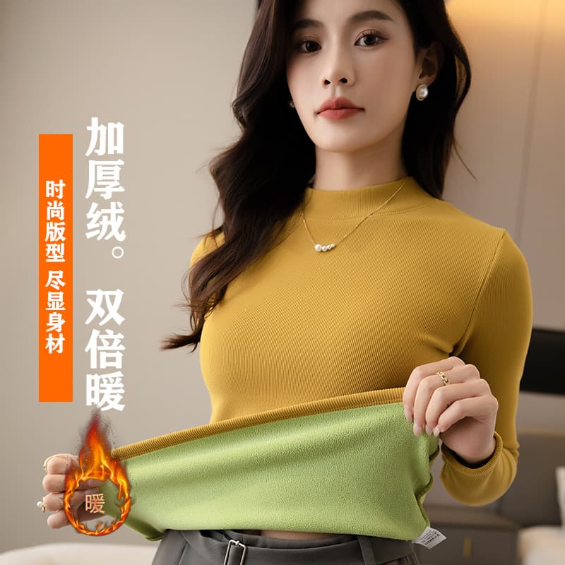 【500g Fleece-Lined Thickened】Winter Women's Base Layer Semi-High Neck Warm Fashion Top Slim Fit Versatile