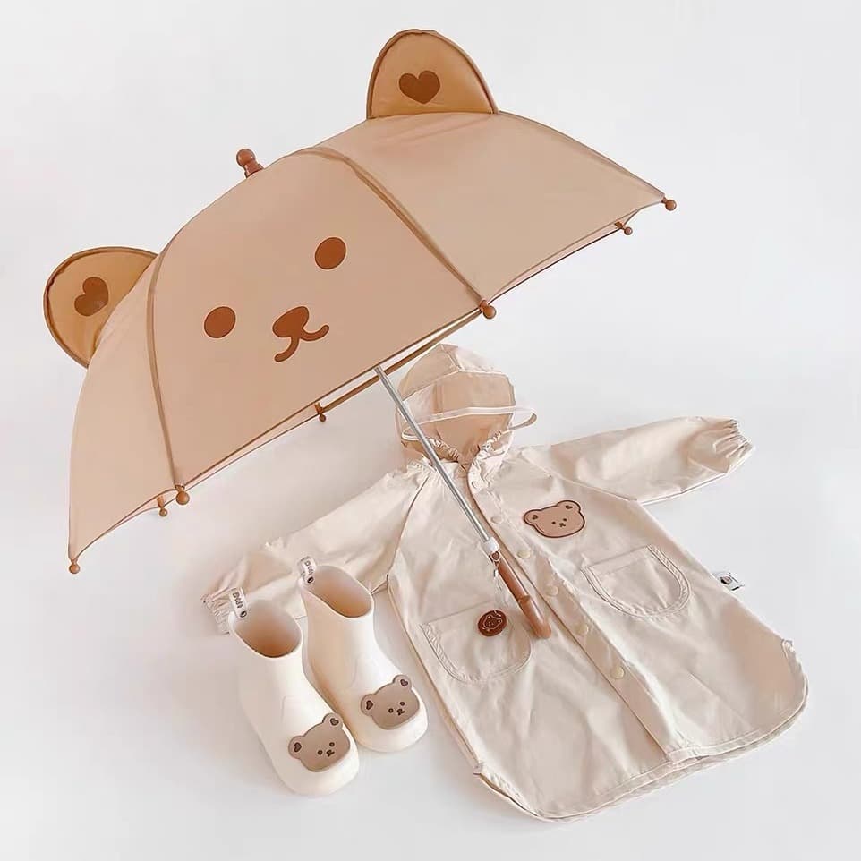 Cute 3D Bear Kids Umbrella Kindergarten Street Style Umbrella Baby Sun Rain Umbrella Anti-Pinch Hand Umbrella