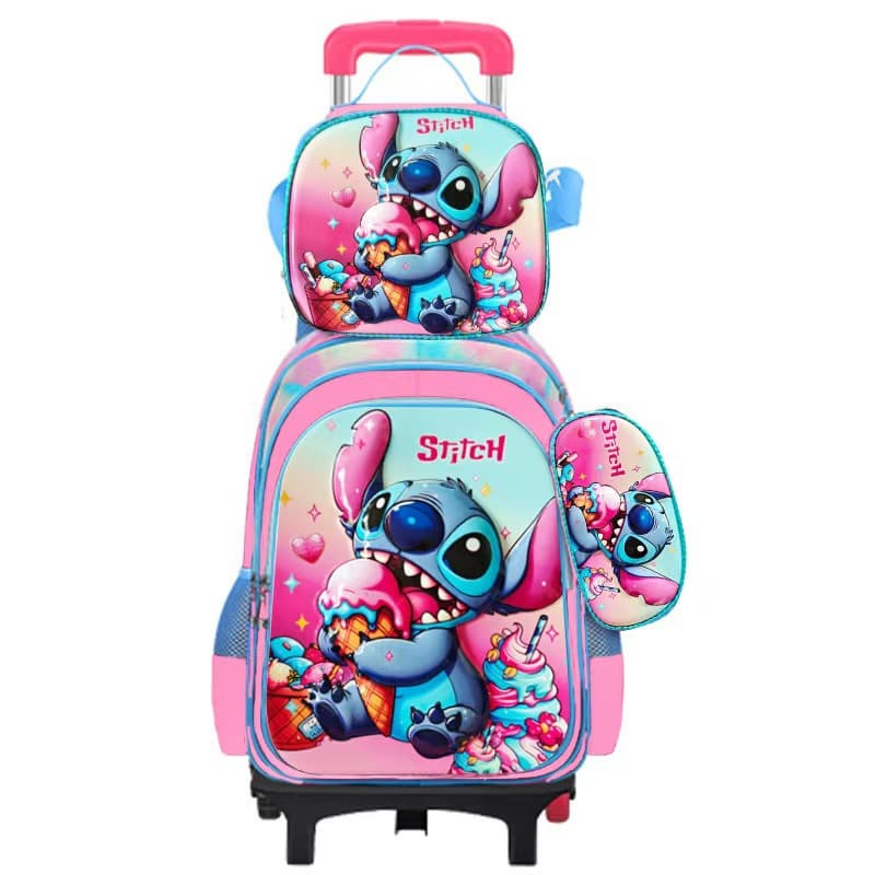 Cross-border 3D Three-Piece Set Elementary School Backpack Demon Hunter Girls Hard Shell Cartoon Large Capacity Children's Trolley Backpack