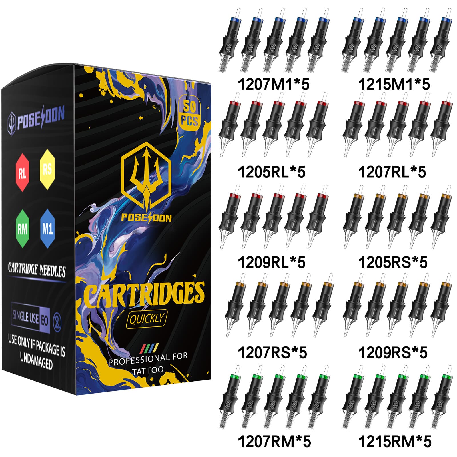 Poseidon 5th Generation Tattoo Needles, Disposable Tattoo Needles, 20/50 Needles, Mixed Sizes, Best Seller on Amazon