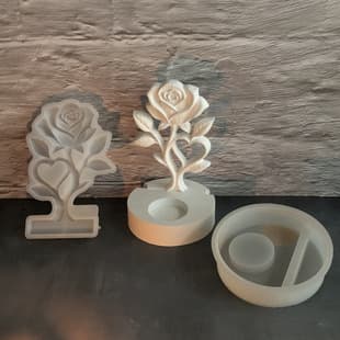 X1430+9799 Love Rose Desktop Decoration Cement Plaster Mold DIY Silicone Mold