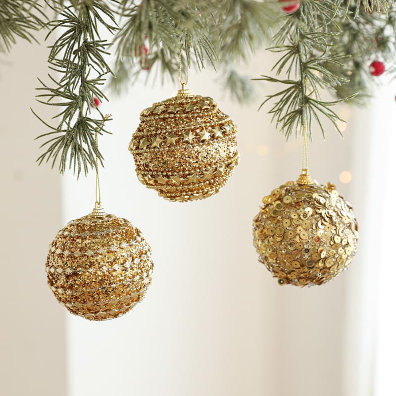 New Golden Foam Christmas Ball Ornaments with Glitter and Sequins for Christmas Tree Decoration