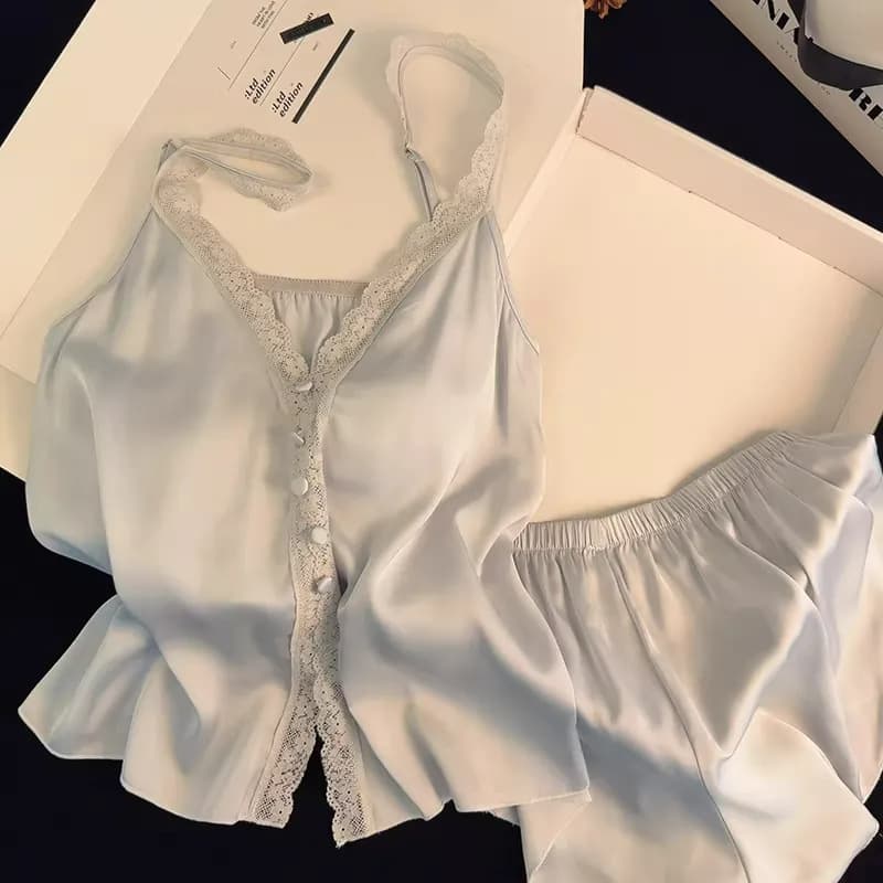 Moon white lace pure and alluring ice silk camisole nightgown for women with breast pads, sexy and silky loungewear, high-end 2026