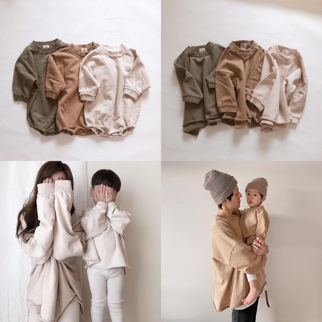 Japanese/Korean Style Spring/Autumn Baby Onesie Loose Long Sleeve Children Adult Sweatshirt Family Matching Casual Crawling Suit Kids Clothing