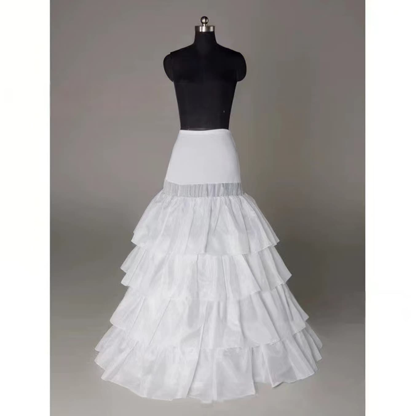 Foreign Trade Style Wedding Dress Petticoat, Elastic Waistband, Four Steel Hoops Four Ruffles White Lolita Slip