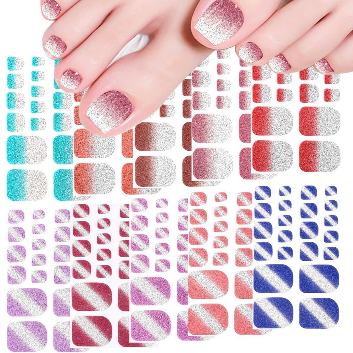 Cross-border Solid Color Onion Burst Gradient Cat Eye Toe Nail Stickers Waterproof Bright Full Coverage Toe Nail Art Stickers Aurora Nail Stickers
