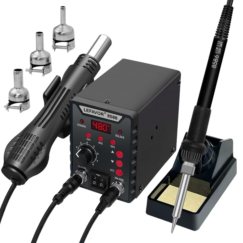 A-8586 digital display hot air gun desoldering station two-in-one adjustable temperature 936 electric soldering iron welding tool automatic sleep