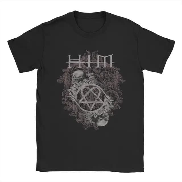 Harajuku T-Shirt Ville Valo Arch Him Band Cotton T-Shirt Fashion Tee Men's Heavyweight Pure Cotton T-Shirt