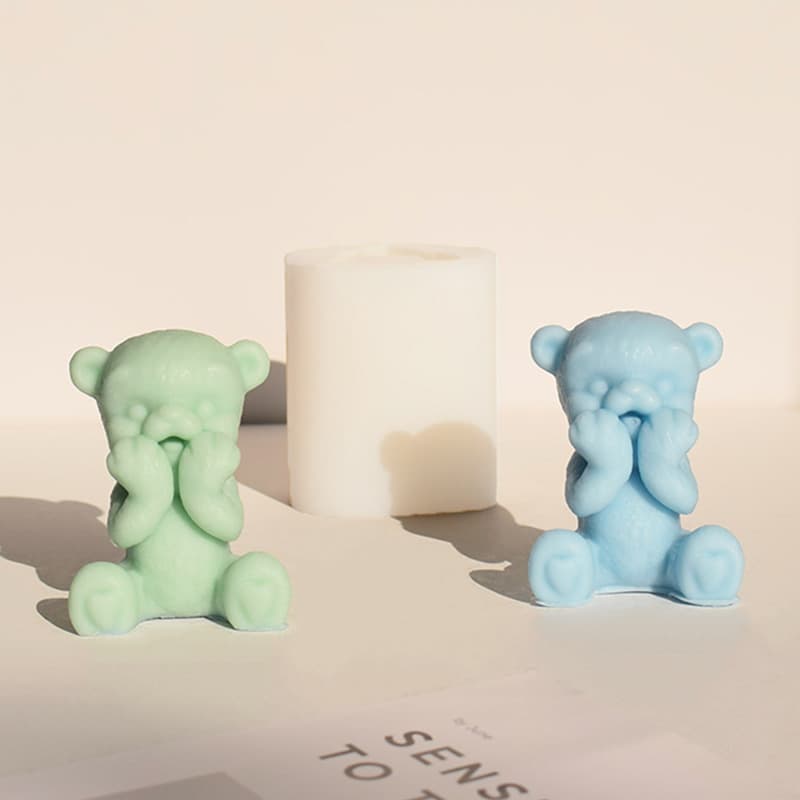 Renshan Cross-border New Love Heart Cover Mouth Bear Candle Silicone Mold DIY Cute Sitting Bear Silicone Mold