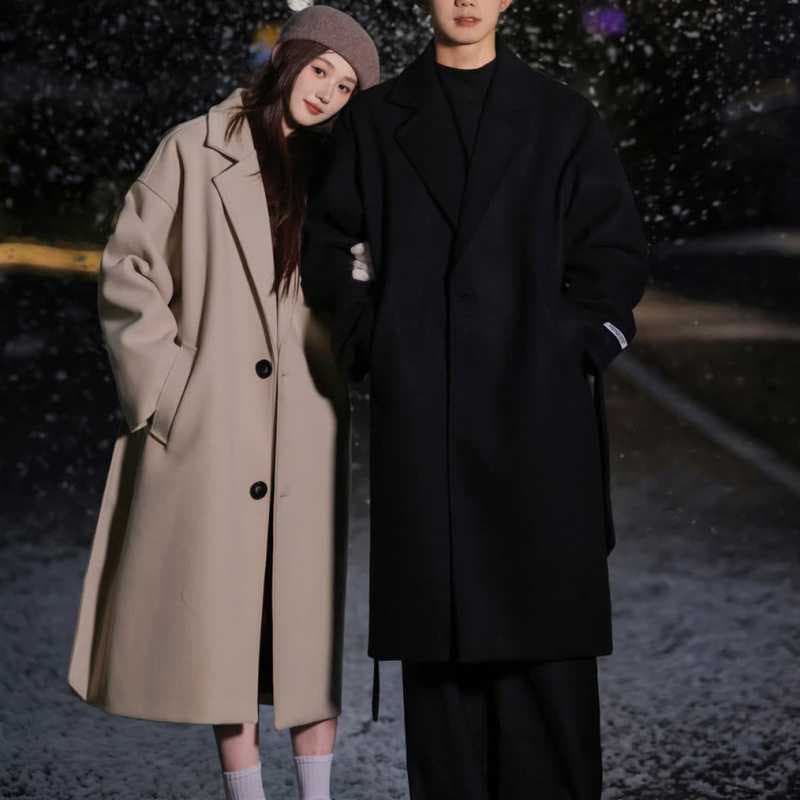 Hong Kong style mid-length wool coat for men, autumn British style, cool and handsome wool coat, high-end over-the-knee trench coat for men.