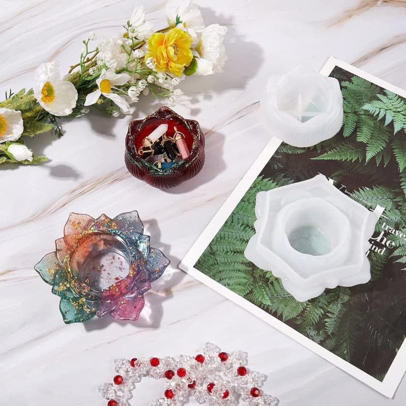 New and Improved Lotus Candle Holder Candle Cup Resin Silicone Mold, DIY Flower Storage Box, Ashtray, Plaster