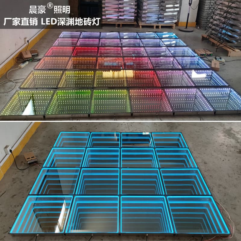 Abyss Mirror Background Wall with LED Neon Infinite 3D Multi-layer Mirror Stage Floor Tile Lights for KTV Floors