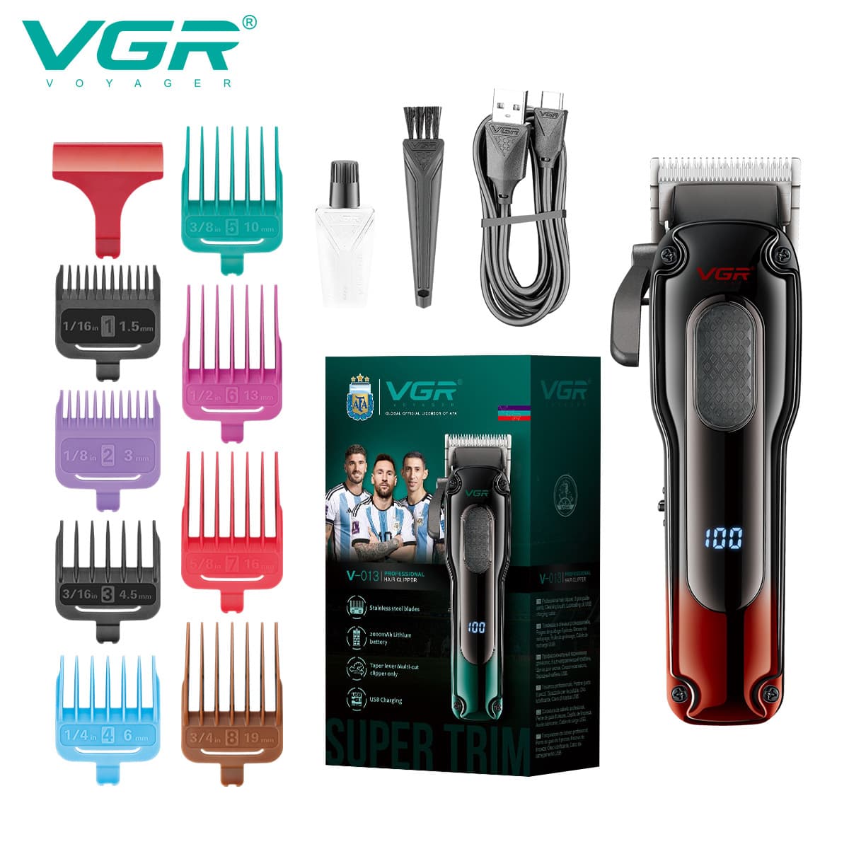 VGR013 Cross-Border New Electric Barber Scissors Professional Hair Salon Men's Oil Head Electric Clippers LCD Digital Display Hair Clipper