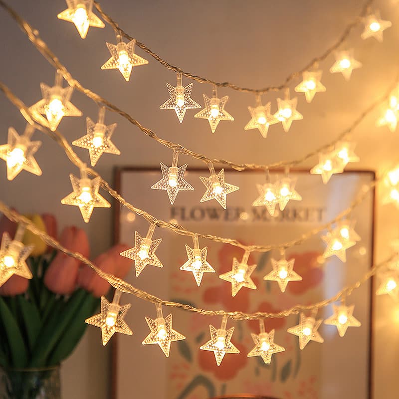 LED String Lights New Year Decoration Outdoor Camping Atmosphere Star String Lights Solar Powered Colorful Flash Lights