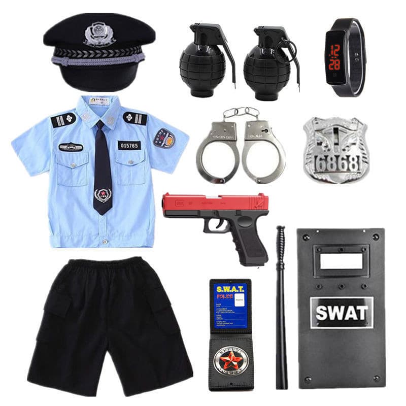 Children's performance police uniform, small police uniform, boy police officer suit, boy's special forces equipment, full costume, girl's summer