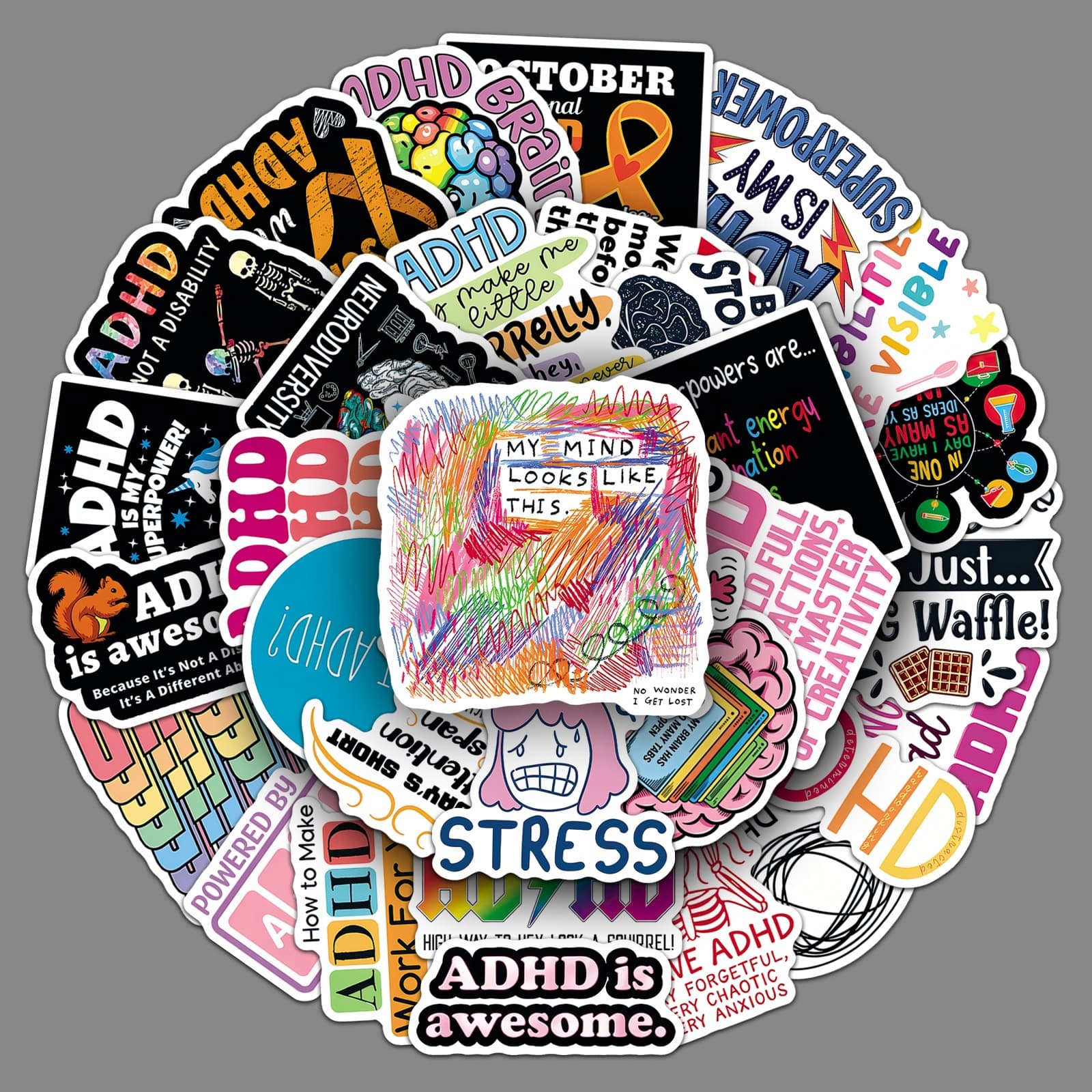50 pieces of ADHD stickers with positive energy and inspirational English care for ADHD waterproof decorative computer cross-border stickers