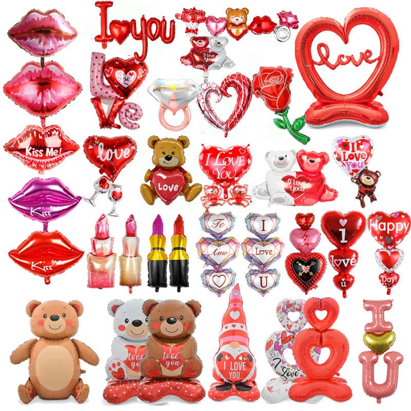 Valentine's Day Aluminum Foil Balloon Bear Lips Rose Balloon Valentine's Day Wedding Birthday Engagement Party Decoration