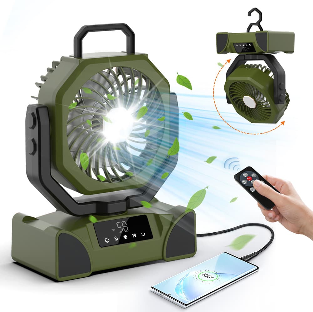 New cross-border camping fan, outdoor solar-powered, large-capacity emergency power supply, oscillating light fan.