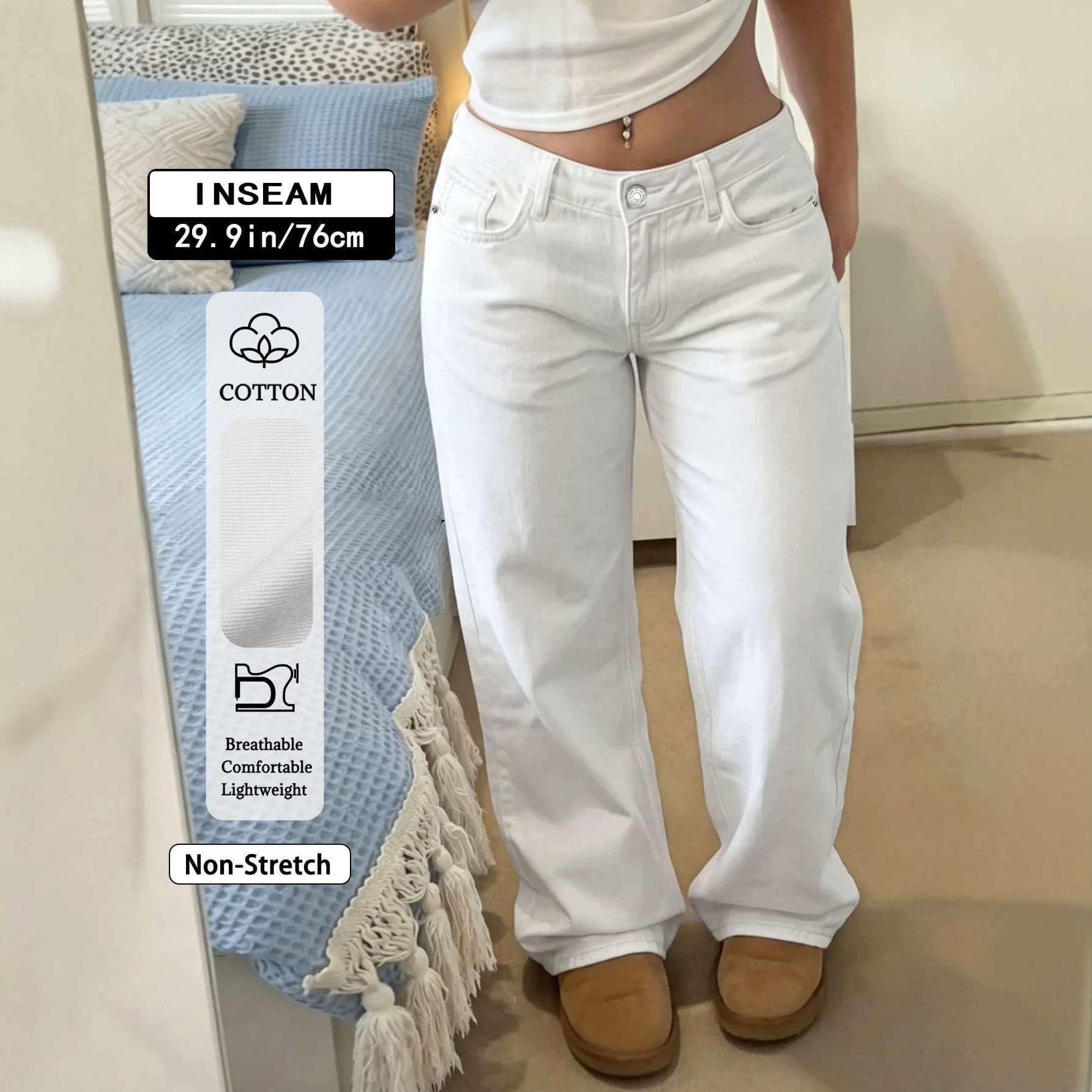TK201 Export Style Low-Rise Solid Wide-Leg Pants for Women Retro Loose Flowy Denim Long Pants