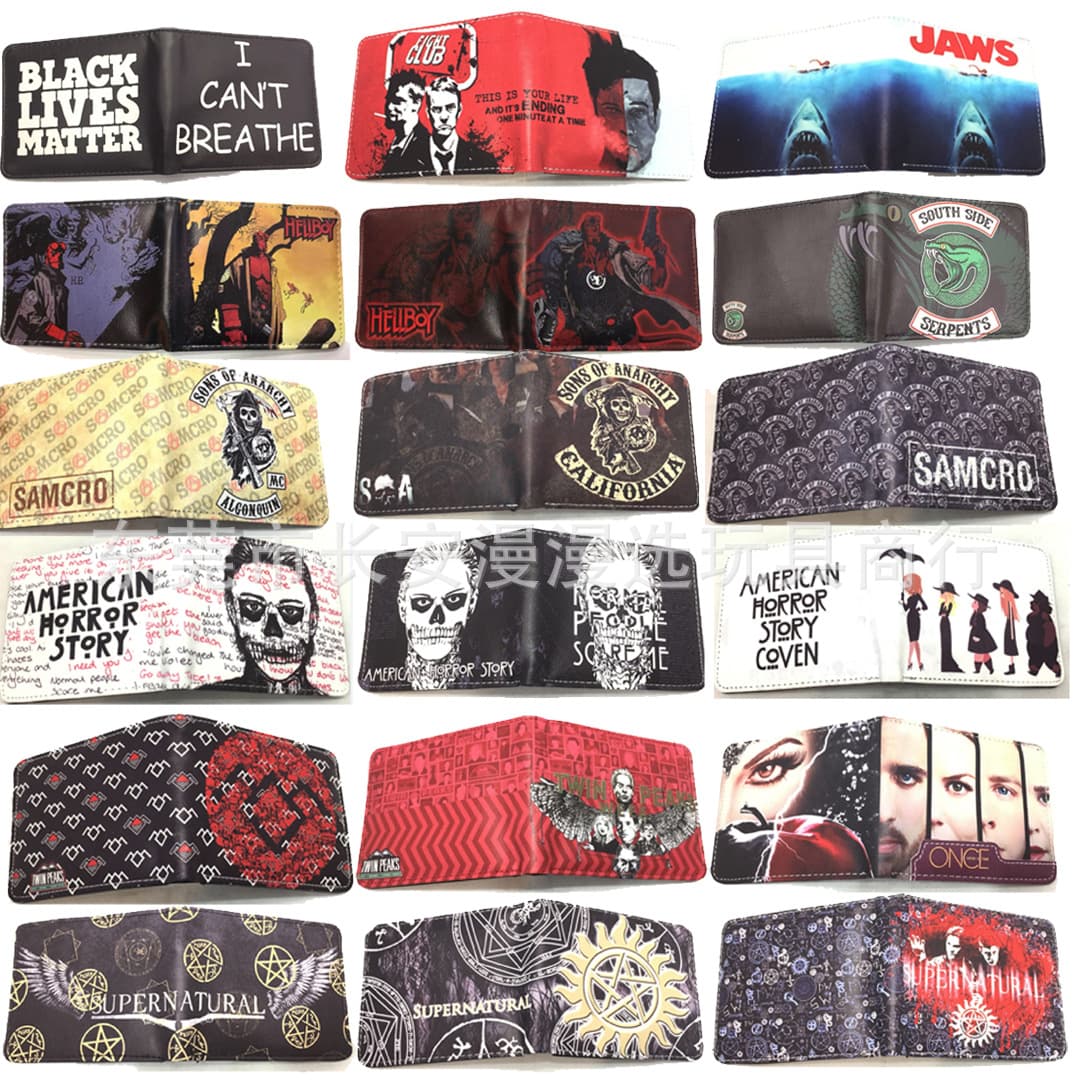 Classic Movie Jaws Wallet, Fight Club Short PU Bifold Wallet, Supernatural