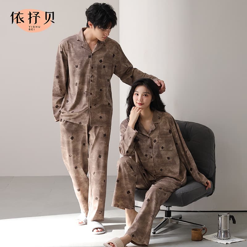 2024 Autumn/Winter New Couple Pajamas Pure Cotton Plus Size Men Cardigan Long Sleeve Women Lycra Cotton Home Wear