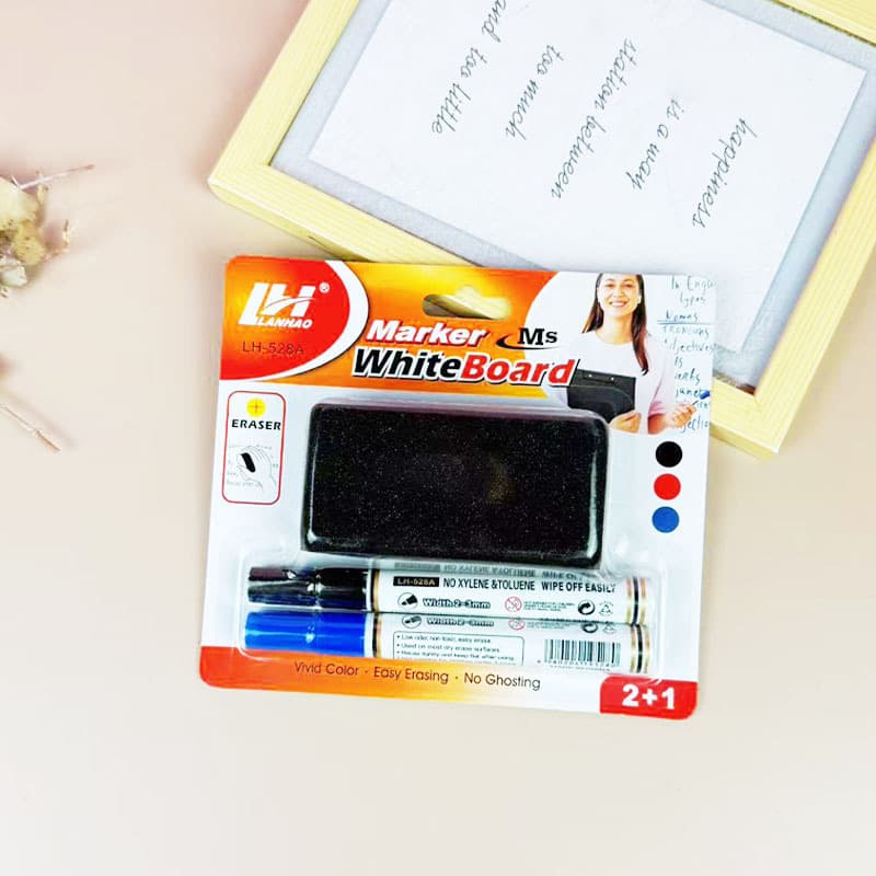 LH-528A Blister Card Whiteboard Pen with Eraser Set Export Whiteboard Pen Set Mixed Colors with Eraser Oily Whiteboard
