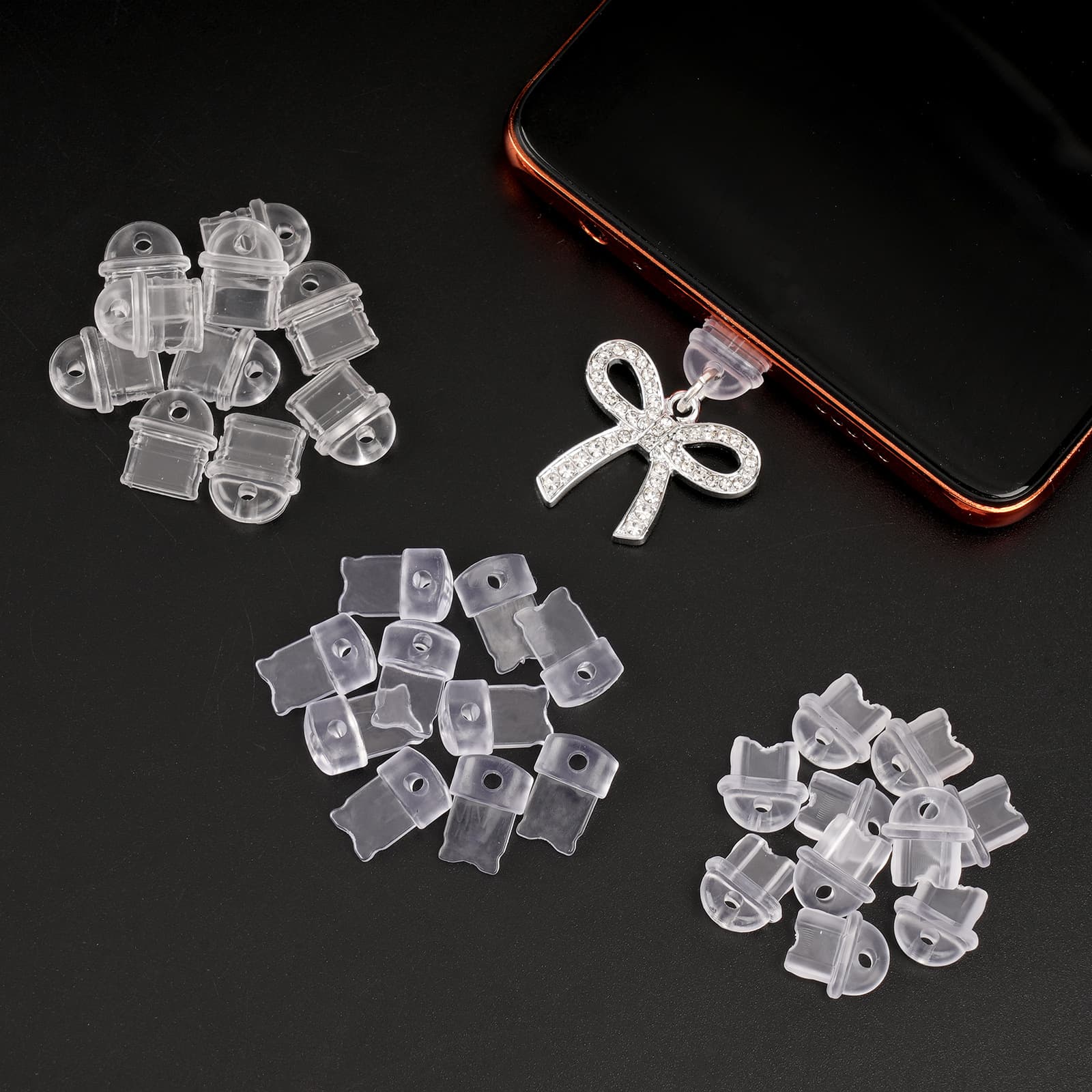 Transparent silicone phone dust plug for Apple Type-C and Android charging ports, creative DIY phone hole plug.