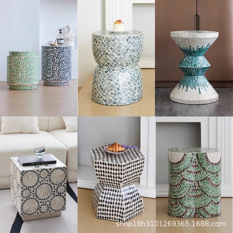 Vietnamese Inlaid Shell Block Side Table, Sofa Corner Table, Small Coffee Table, Showroom Living Room Handmade Corner Table
