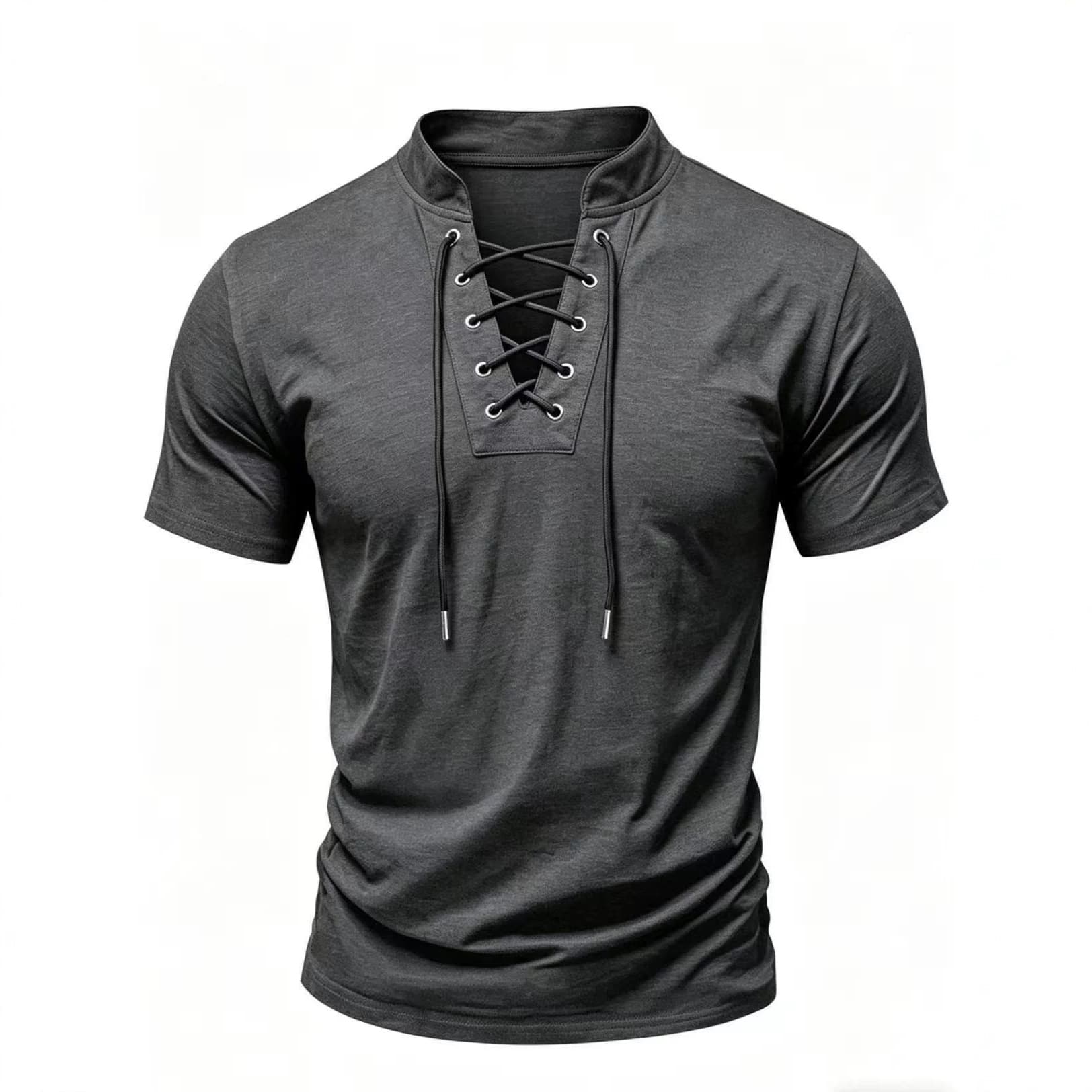 2026 New Men's Short Sleeve T-Shirt with Drawstring Casual Fashion Plus Size for Wish eBay Cross-border Trade