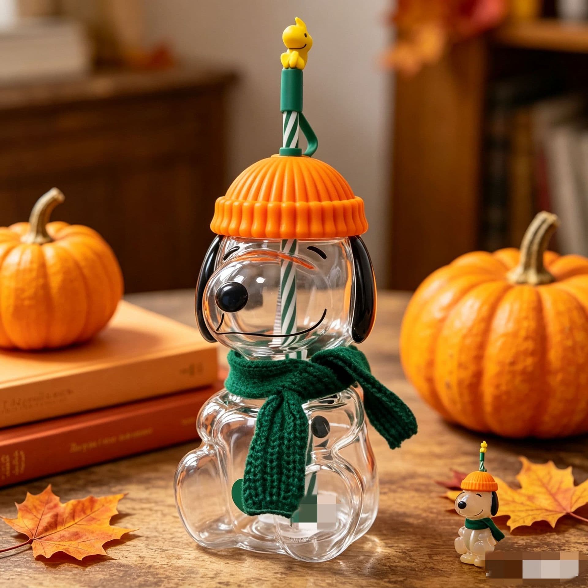 A Cartoon Snoopy Shaped Glass Straw Cup Snoopy 3D Figure Water Cup