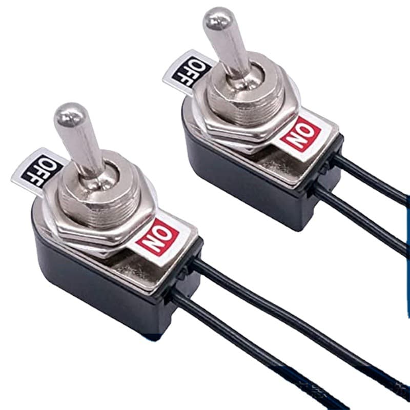 KNS-1 toggle switch with wire, 2-position, 13cm wire length, heavy-duty rocker switch, 12mm opening.