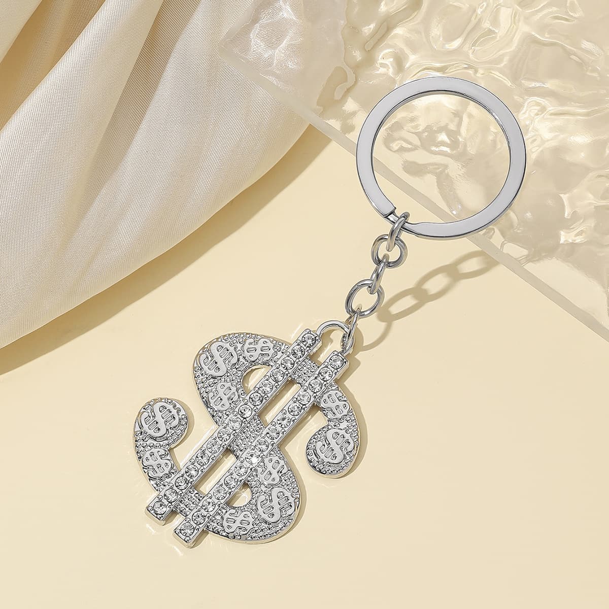 New European and American Large Alloy US Dollar Keychain Metal Rhinestone Dollar Car Keychain Money Pendant Accessory
