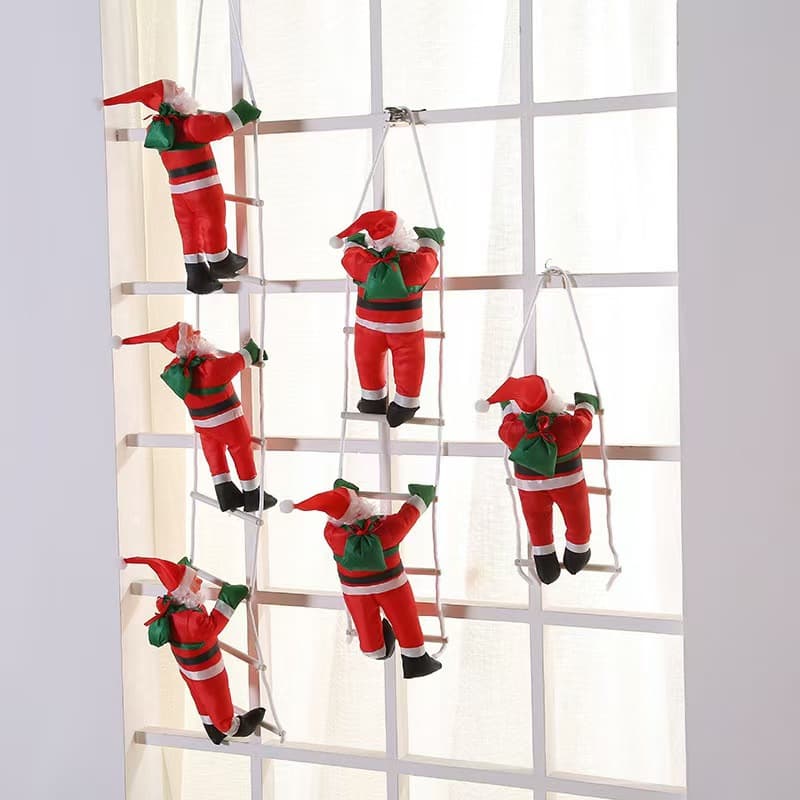 Cross-border In-Stock Ladder-Climbing Santa Gift Pendant Christmas Window Scene Decoration Santa Claus