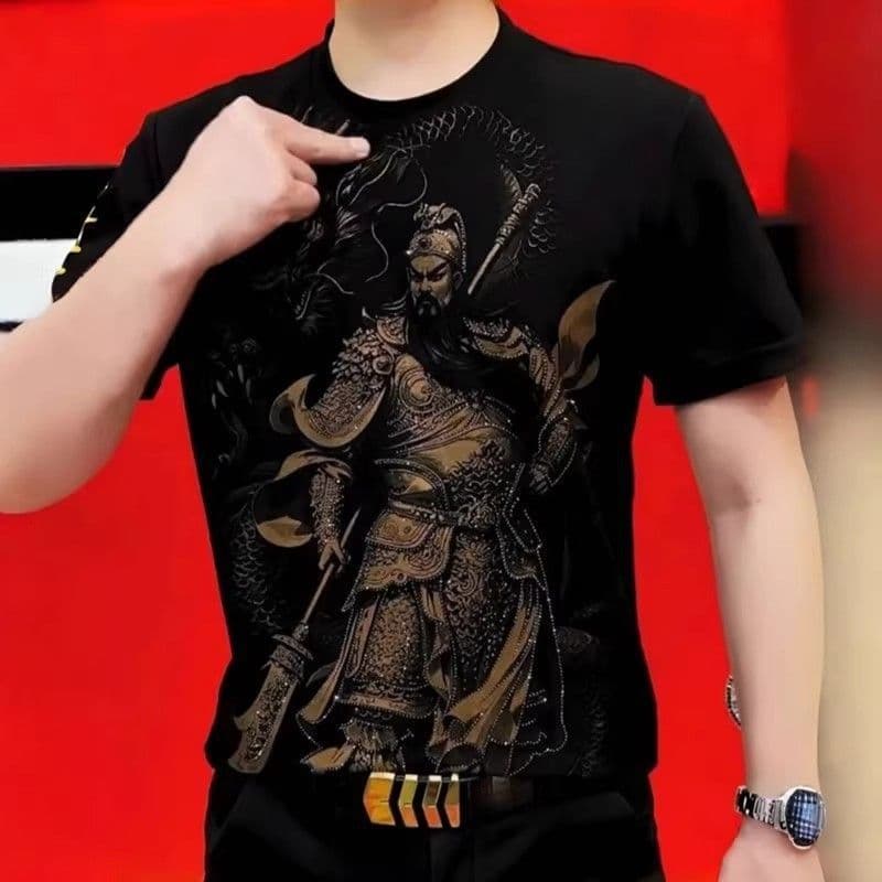 Cross-border Short Sleeve Men's Summer New Fashion Rhinestone Round Neck Breathable Top T-Shirt Black Men's T-Shirt