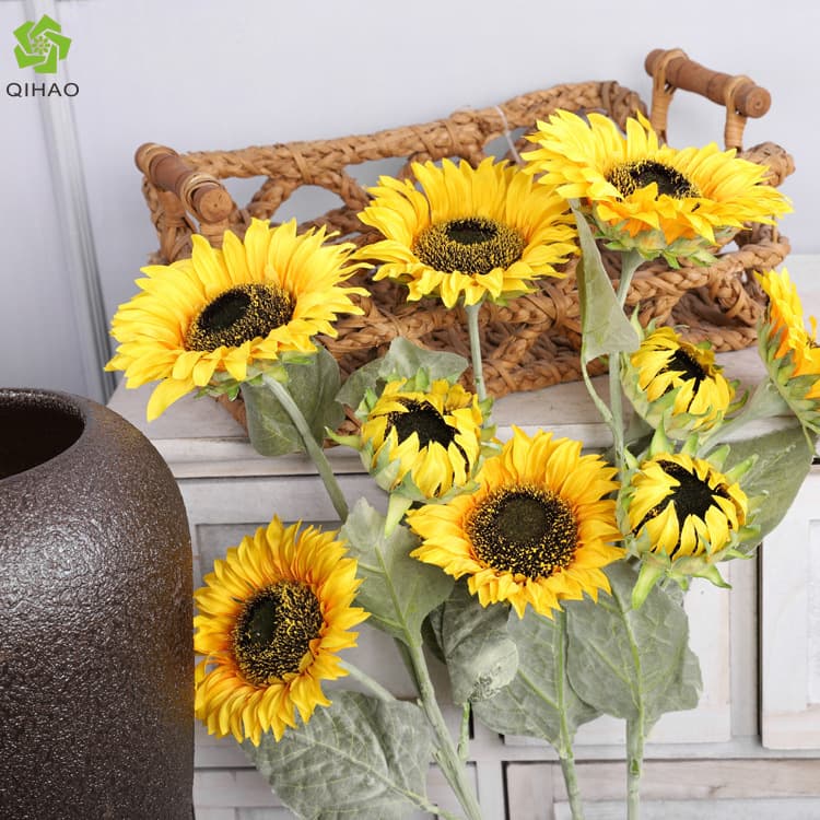 3-Head Artificial Sunflower, Faux Sunflower, Artificial Flower Scene Decoration, Wholesale Fake Flower Bouquet