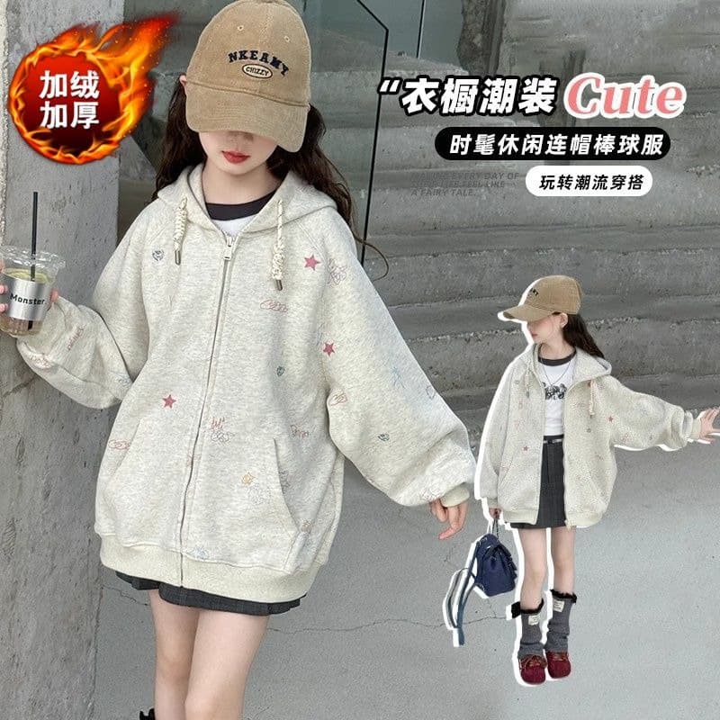 Girls' Fleece-Lined Jacket Autumn/Winter 2025 New Stylish Children's Casual Thick Sweatshirt for Older Girls Winter Top