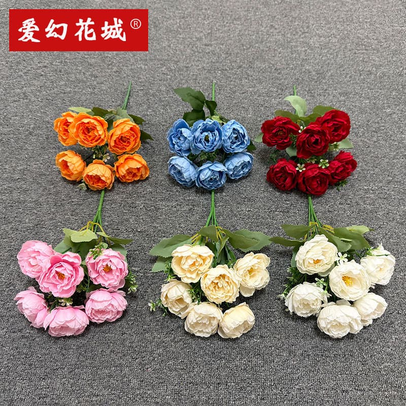 Cross-border six-head peony home table placement photography props wedding decoration flowers cross-border bouquets foreign trade fake flowers wholesale