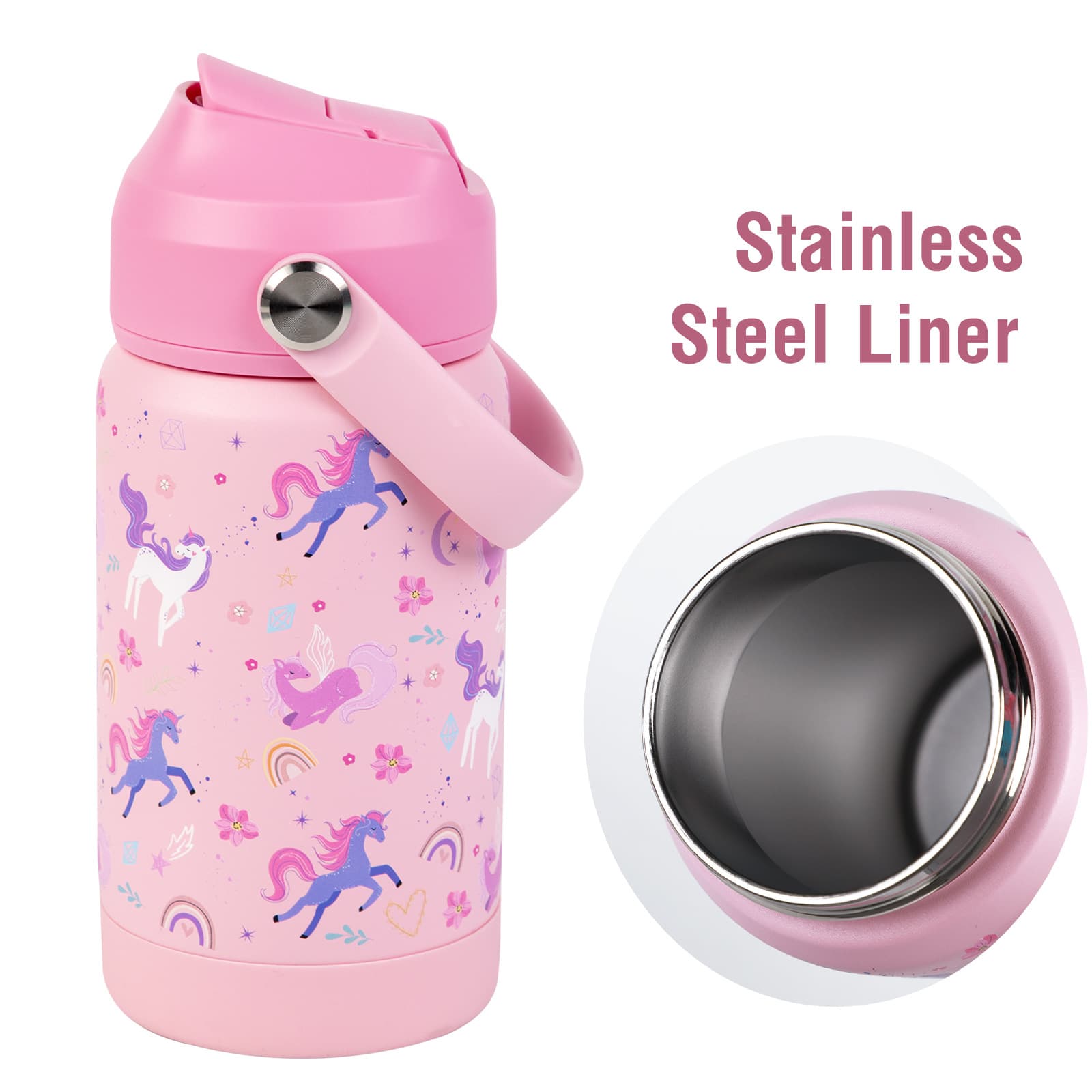 Amazon's new student mini 304 stainless steel cup children's thermos cup cute colorful handle straw water