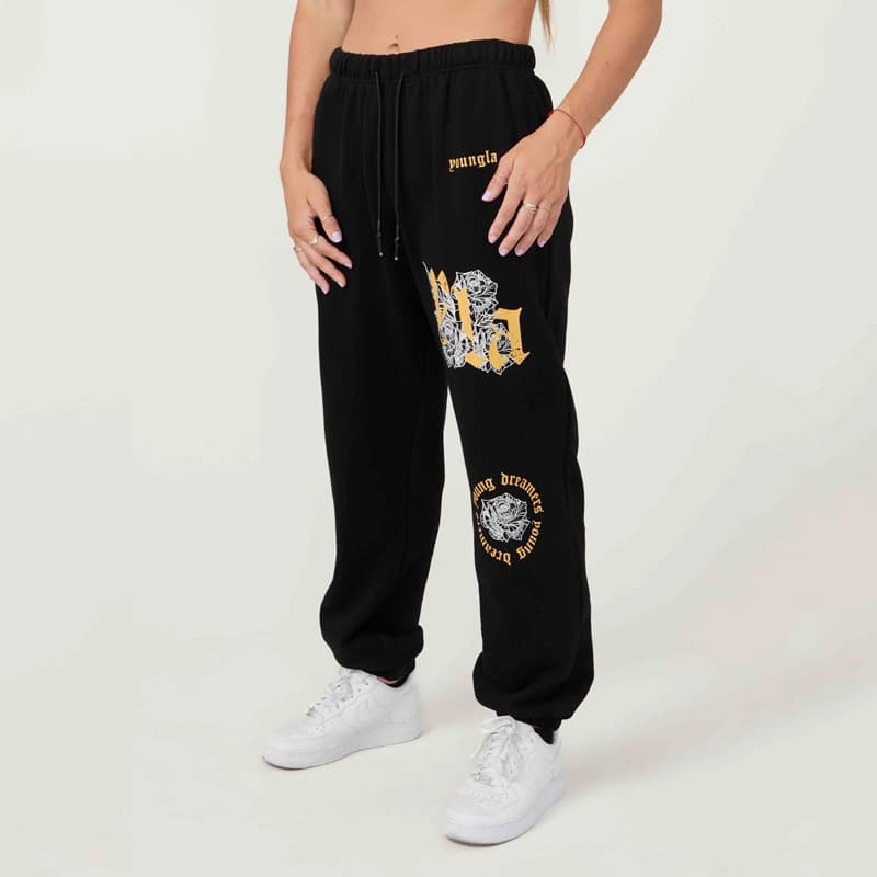 Trendy European And American Fitness Long Pants Cotton Fleece Drawstring Sports Running Pants Spring Leisure Wide Leg Trousers