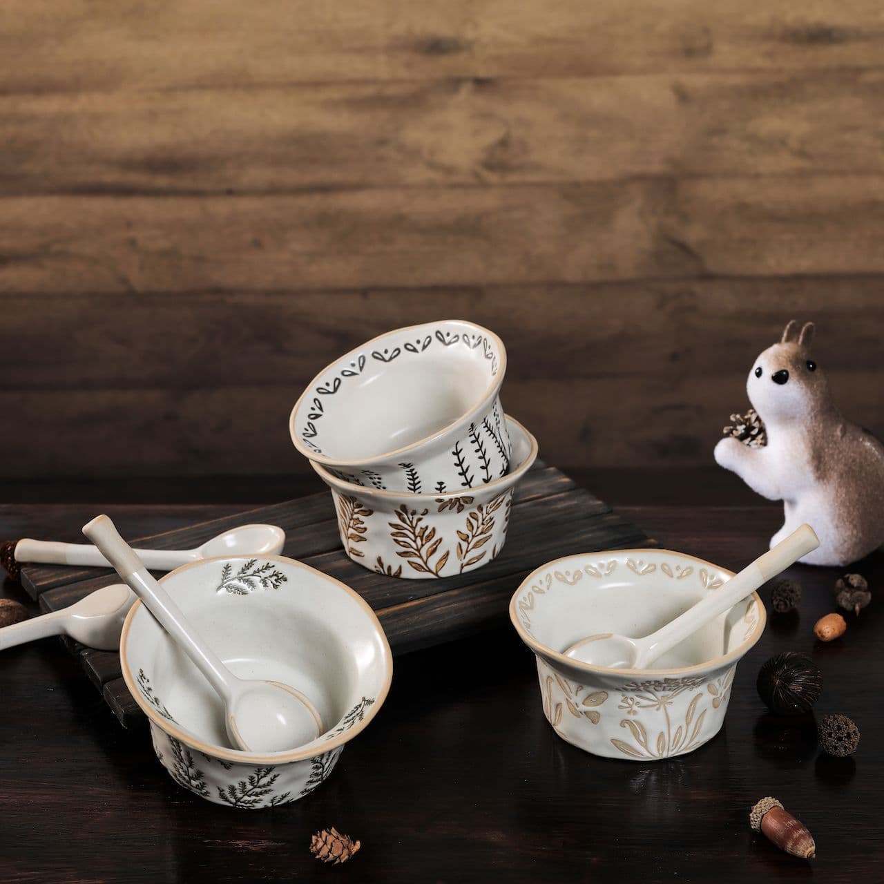 HEYCHO Japanese Vintage Amazon Coarse Pottery Small Bowl High Appearance Home Dessert Soup Bowl with Spoon Salad Bowl Rice Bowl