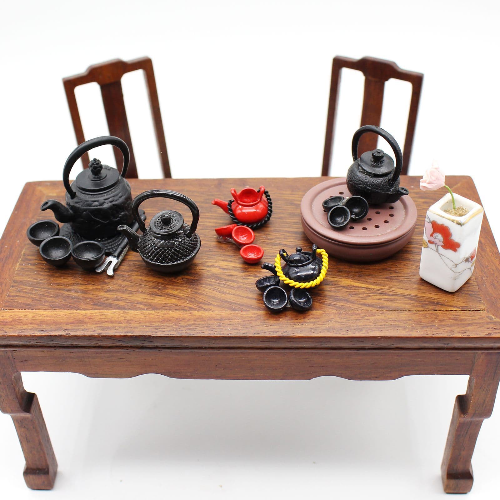 Dollhouse Mini Iron Kettle Tea Tray DIY Miniature Simulation Model Food Toy Creative Scene Decoration