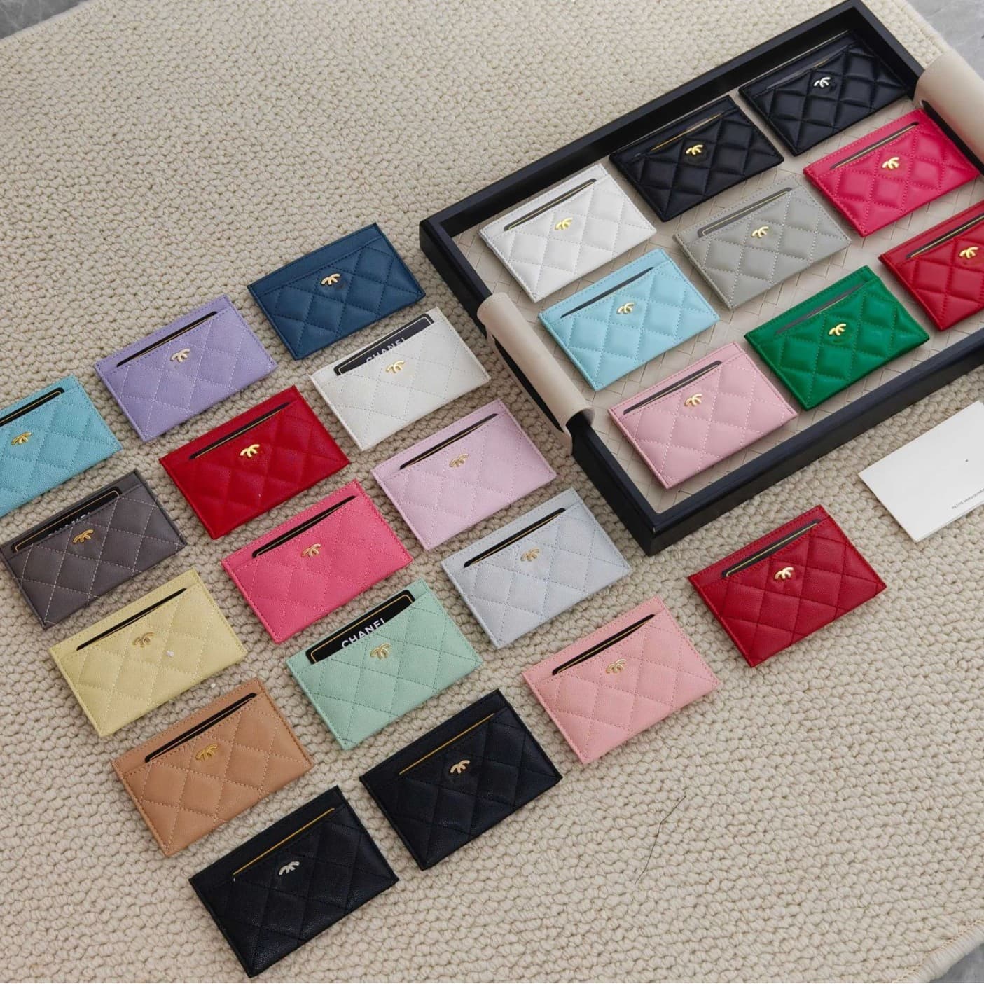 New Genuine Leather Small Fragrance Card Holder Double-Sided Card Slot Caviar Simple Cowhide Id Card Holder Thin Quilted Light Luxury Card Holder