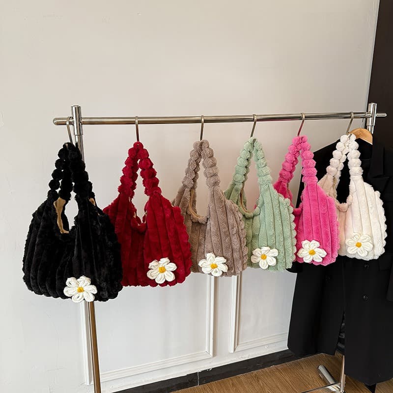 Tote Bags 2026 Large Capacity Tote Bag New Autumn/Winter Plush Bag Solid Color Handbag Commuter Shoulder Bag