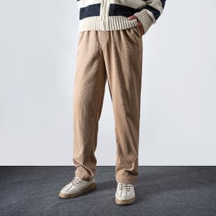 Spring Men's Casual Pants, Loose Large Size, Corduroy Long Pants, Japanese Retro Solid Color Straight Leg Pants, Washed Simple Pants