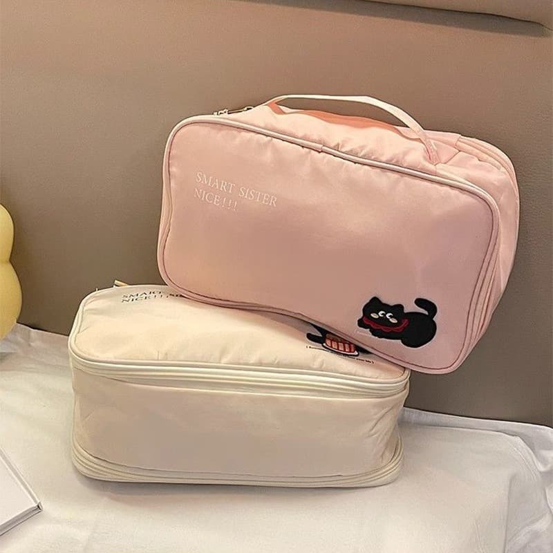 Japanese cartoon little black cat embroidered storage bag waterproof portable cosmetic bag business trip toiletry storage bag